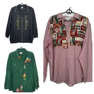 Festive Christmas Embroidered Shirts Jackets Bundle Set